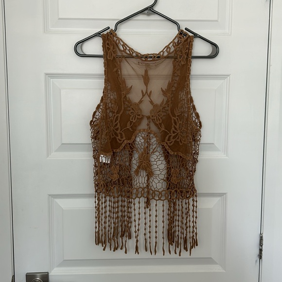 ROOMMATES (Nordstrom) - Boho Lace Vest Tan Size small crochet - Picture 6 of 7